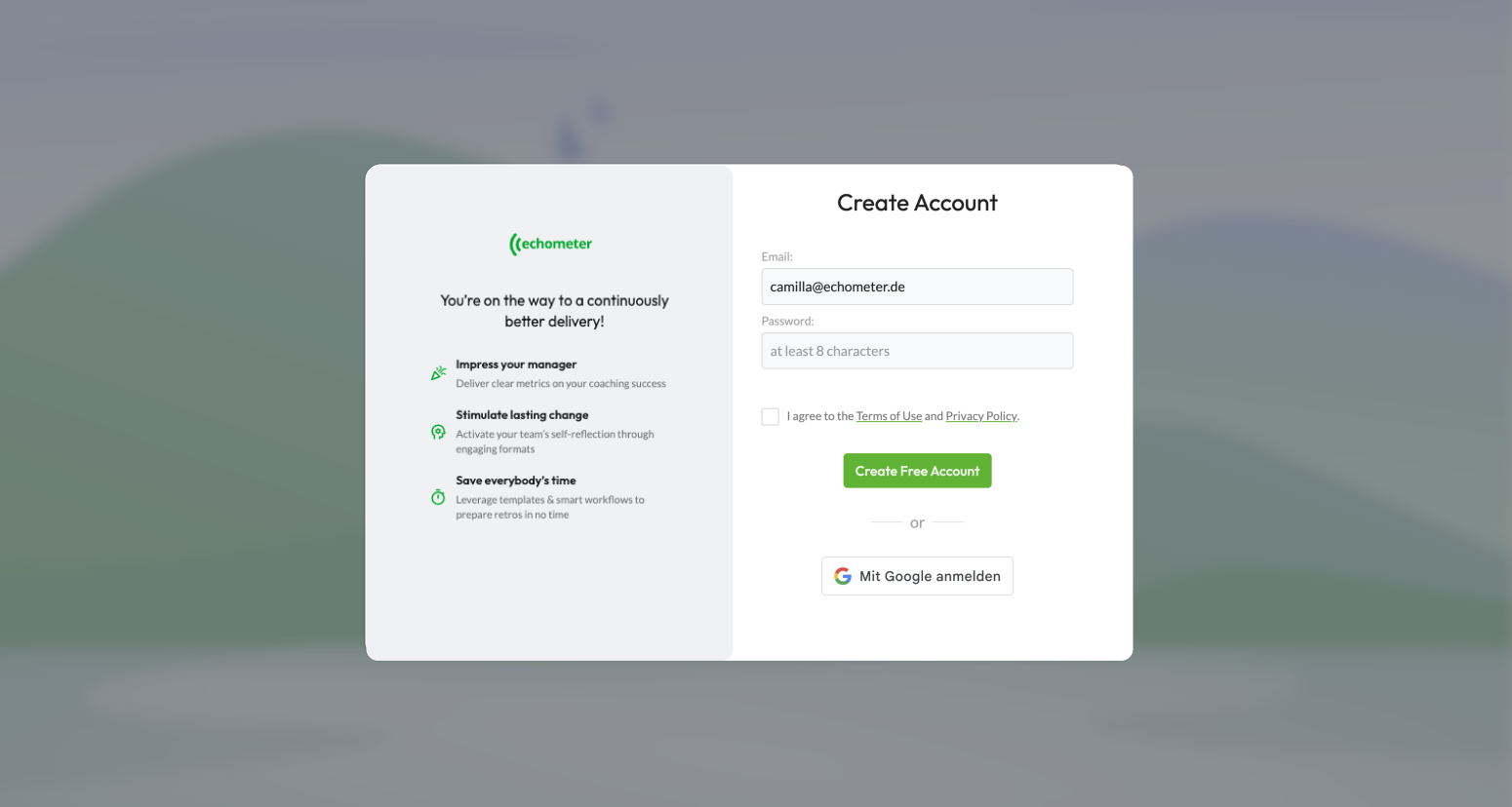 Echometer Sign up type 1