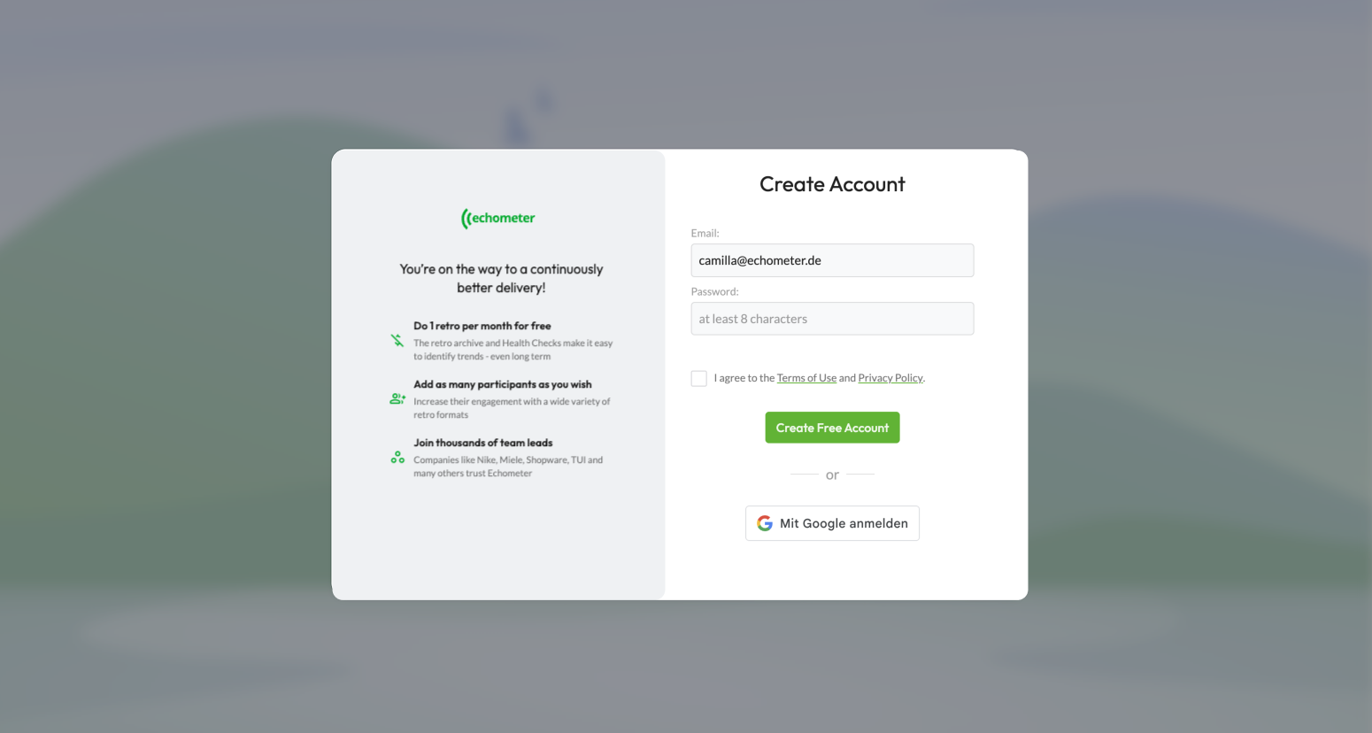 Echometer Sign up type 1