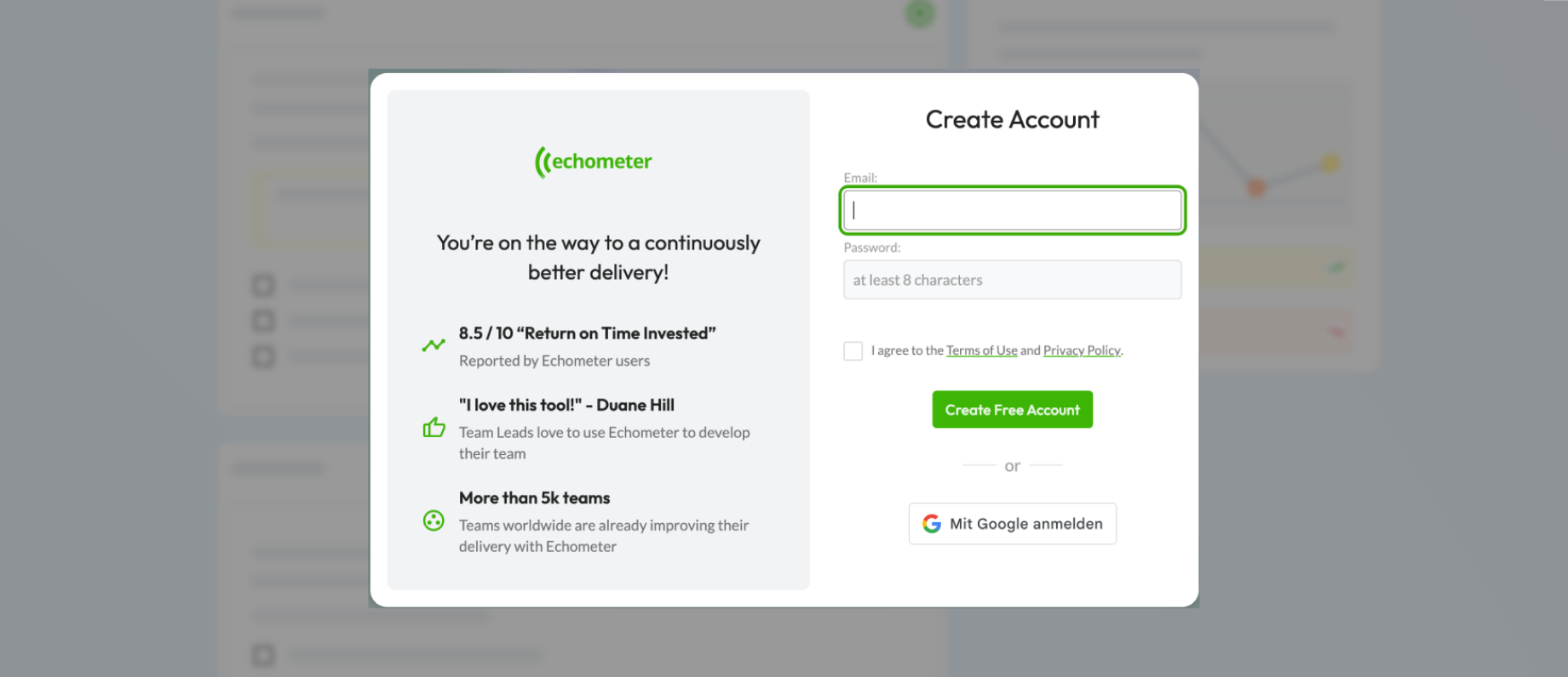 Echometer Sign up type 1