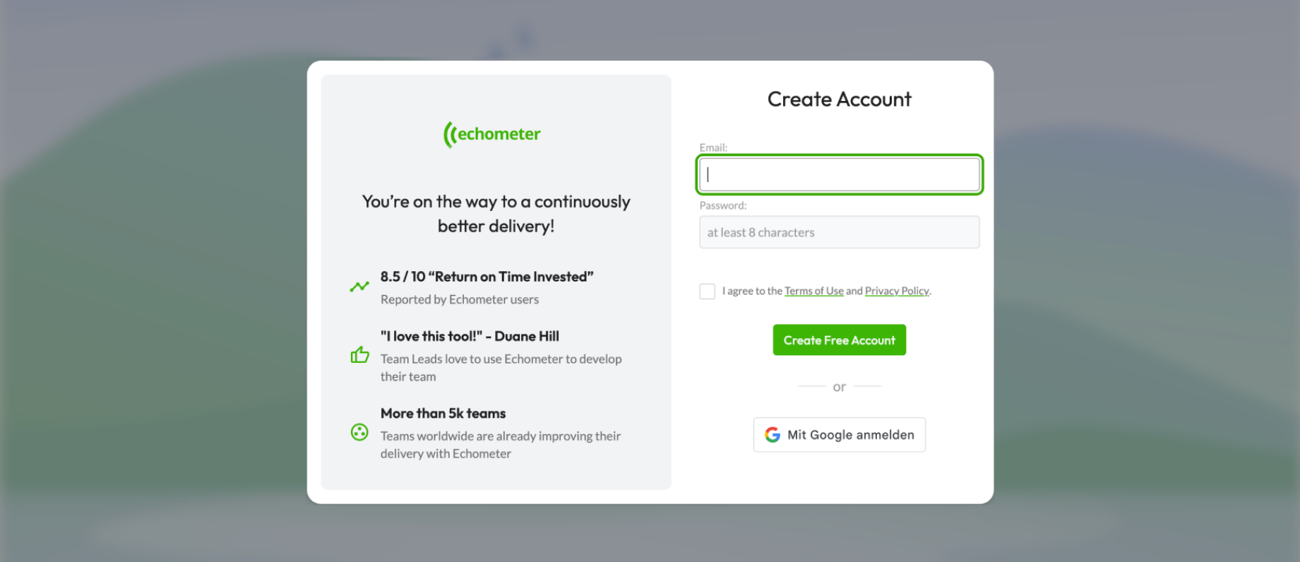 Echometer Sign up type 1